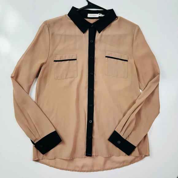 Blu Pepper Blush Semi Sheer Chiffon Long Sleeve Blouse Size Medium - Picture 1 of 10